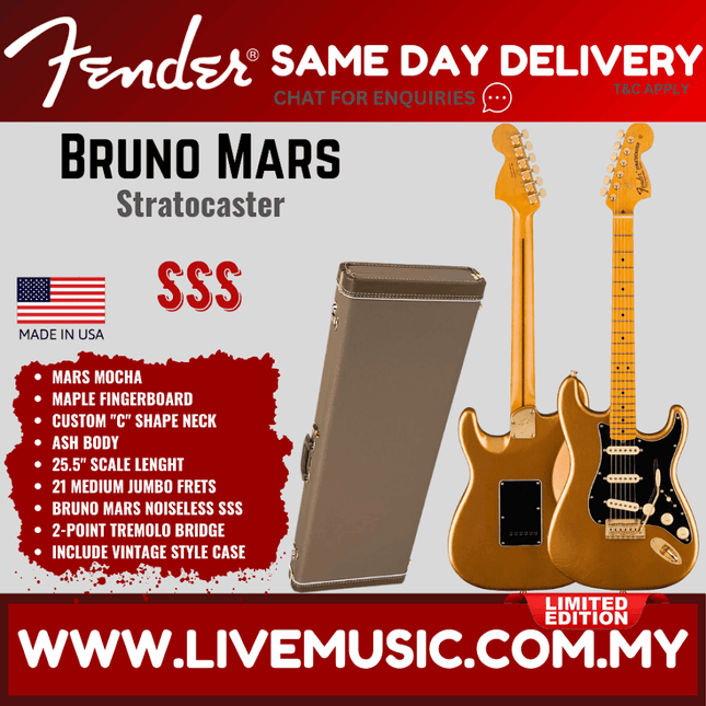 Fender Limited Edition Bruno Mars Stratocaster Electric Guitar, Maple FB, Mars Mocha