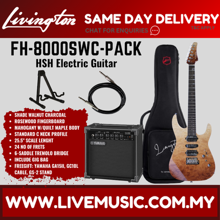 Livingston FH-8000-PACK Stratocaster HSH Electric Guitar w/GA15II Amplifier, Rosewood Fretboard - ( FH8000 FH 8000 )