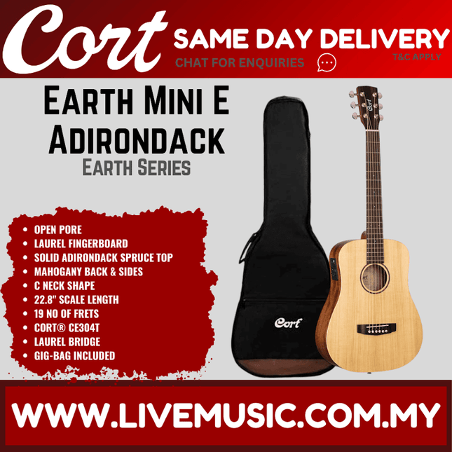Cort Earth mini-E Adirondack - Acoustic Guitar with Gig Bag (Earth-mini/Earthmini)
