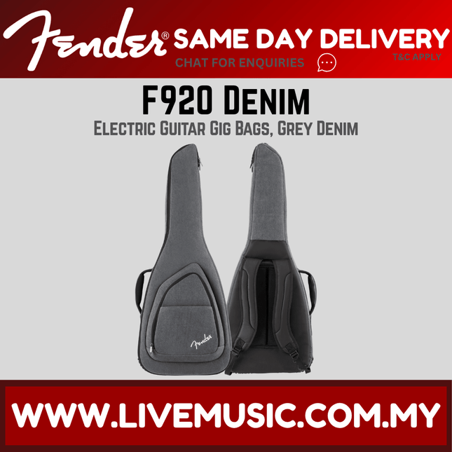 Fender FE920 electric guitar gig bag in gray denim with padded headstock support