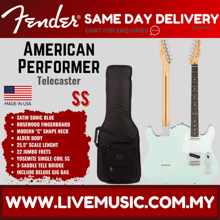 Fender American Performer Telecaster Electric Guitar Rosewood Fretboard with Bag - Satin Sonic Blue