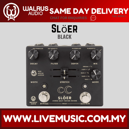 Walrus Audio SLOER Stereo Ambient Reverb Guitar Effects Pedal, Black