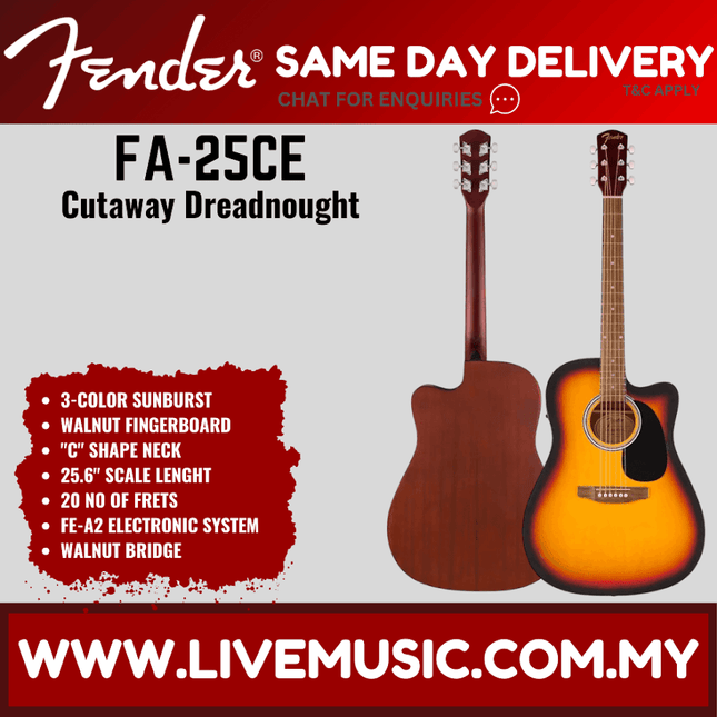 3-color sunburst cutaway dreadnought acoustic guitar with pickup and walnut fingerboard