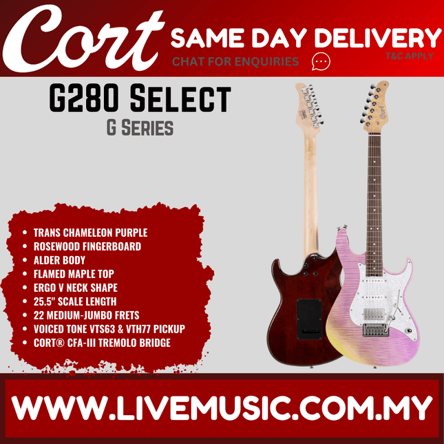 Cort G280 Select-TCP Rosewood Fretboard with Bag - Trans Chameleon Purple (G280-Select/G280select)