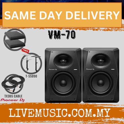 Pioneer DJ VM-70 2-Way Active Studio Monitor With Monitor Stand And Cable - Pair - Black ( VM70 / VM 70 )