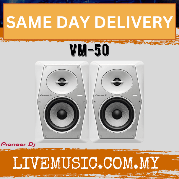 Pioneer DJ VM-50 2-Way Active Studio Monitor With Monitor Stand And able - Pair - White ( VM50 / VM 50 )