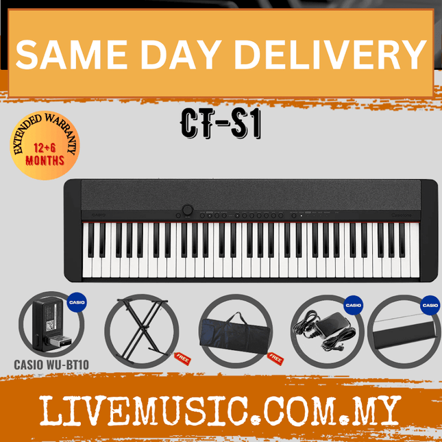 Casio CT-S1 61-key Portable Keyboard w/Keyboard Stand And WU-BT10 Wireless Bluetooth - Black ( CTS1 / CT S1 )