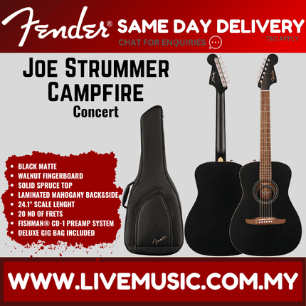 Fender Joe Strummer Campfire Acoustic-Electric Guitar, Walnut Fretboard - Matte Black