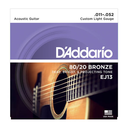 D'Addario EJ13 - 80/20 Bronze Acoustic Strings, Custom Light (11-52)(DAddario)