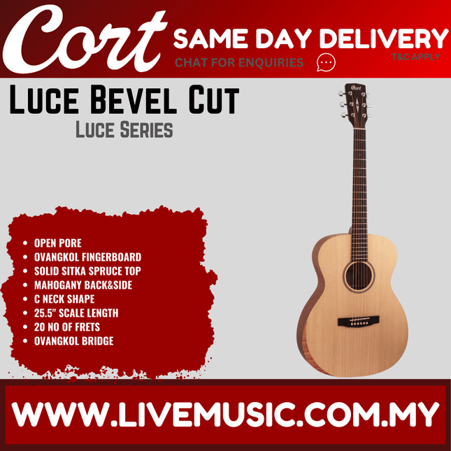 Cort LUCE Bevel Cut - Acoustic Guitar with Gig Bag - Open Pore
