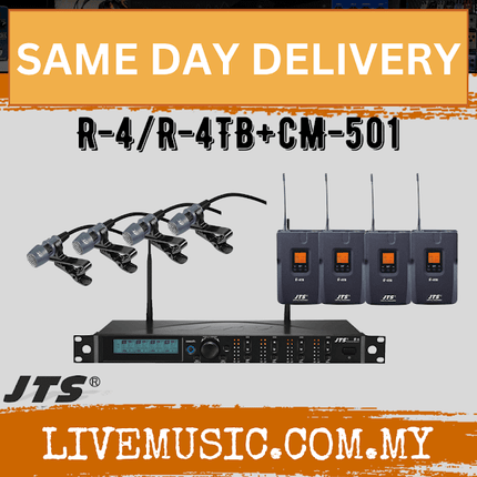 JTS R-4/R-4TB+CM-501*4  UHF 4 channel diversity system (4x Plastic Body-pack transmitter + lavalier microphone)