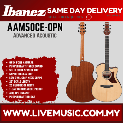 Ibanez AAM50CE-OPN Advanced Acoustic Series Acoustic Electric Guitar - Open Pore Natural (AAM50CEOPN/AAM50CE OPN)