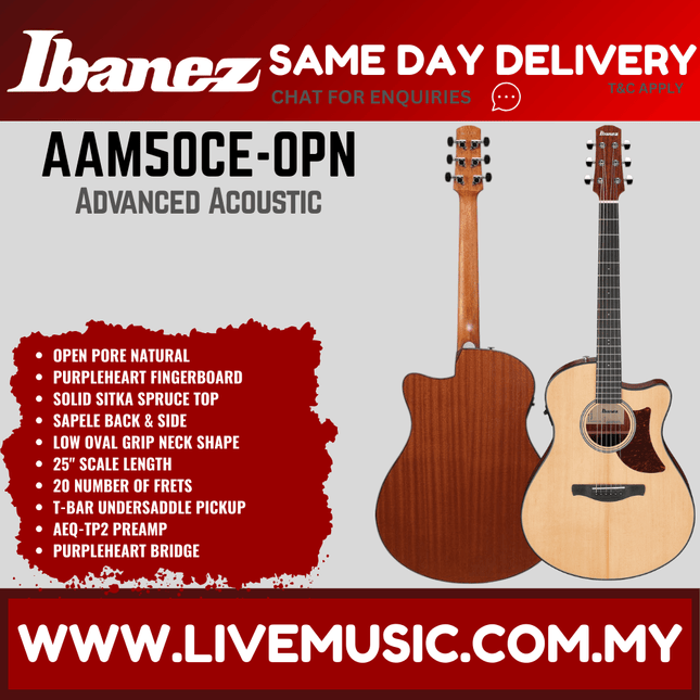 Ibanez AAM50CE-OPN Advanced Acoustic Series Acoustic Electric Guitar - Open Pore Natural (AAM50CEOPN/AAM50CE OPN)