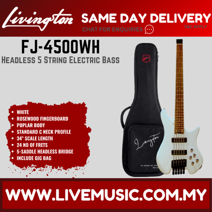 Livingston FJ-4500 5-String Headless Electric Guitar Bass, RW Fretboard - ( FJ 4500 FJ4500 )