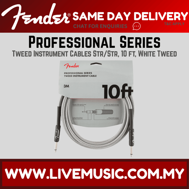 Fender Professional Series Instrument Cable, 10ft - White Tweed
