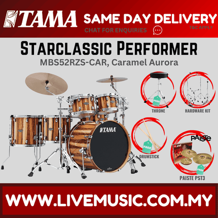 Tama Starclassic Performer MBS52RZS 5-piece Shell Pack With Paiste PST3 Cymbals Set (MBS52RZS-SKA/MBS52RZS-CAR)