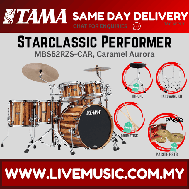 Caramel drum shell pack set with cymbals, throne, and hardware kit, 5 pieces