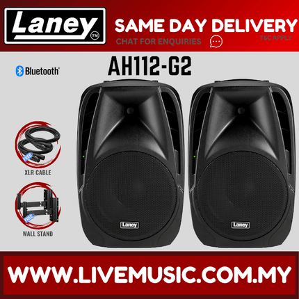 Laney AH112-G2 Audiohub Venue 2-Way Active Speaker System w/Speaker Stand And Mic Cable, Each / Pair (AH112G2/AH 112 G2)