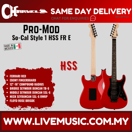 Charvel Pro-Mod So-Cal Style 1 HSS FR E Electric Guitar, Ebony FB, Ferrari Red