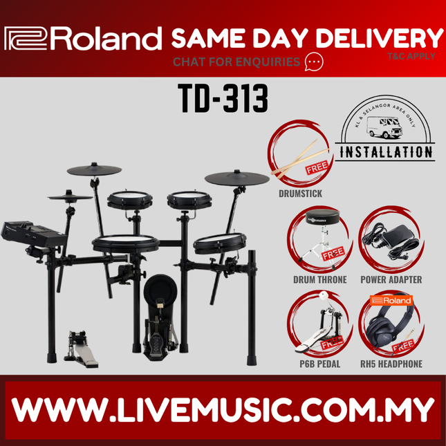 Roland TD-313 Electronic Digital Drum Set w/Accessories ( TD 313 TD313 ) Replace TD-17KV2 TD17KV2