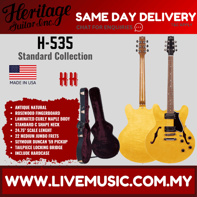 Heritage Standard H-535 Semi-Hollow Electric Guitar with Case, Antique Natural ( H535 / H 535 )