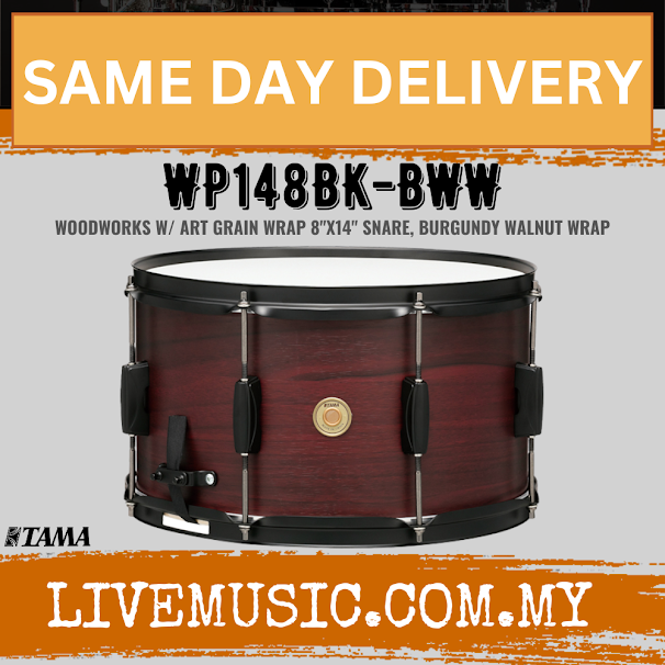 TAMA WP148BK-BWW 8 x 14inch Woodworks Snare Drum, Burgundy Walnut Wrap ( WP148BKBWW / WP148BK BWW )