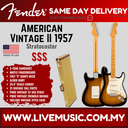 Fender American Vintage II 57 Stratocaster Electric Guitar, Maple FB, 2-Tone Sunburst
