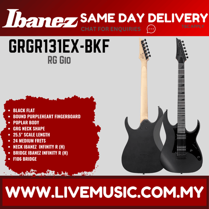 Ibanez Gio GRGR131EX HH Solid Body Electric Guitar Bound Purpleheart Fretboard - Black Flat (GRGR131-EX/GRGR131EX-BKF)