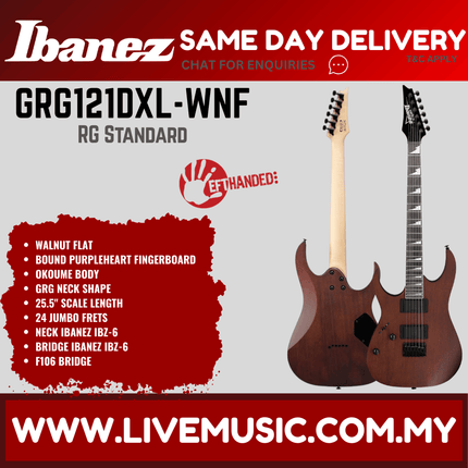 Ibanez GIO GRG121DXL Solid Body Jatoba Fretboard Electric Guitar - Walnut Flat (GRG-121DXL/GRG121DXL-WNF)
