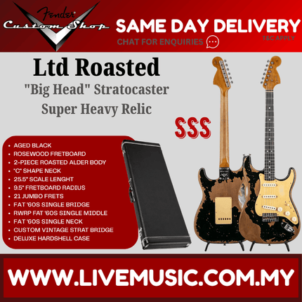 Fender Custom Shop Limited Roasted "Big Head" Stratocaster Super Heavy Relic, RW FB, Aged Black