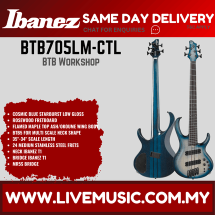 Ibanez BTB705LM-CTL BTB Workshop Series 5 String Electric Bass, Cosmic Blue Starburst Low Gloss (BTB705LMCTL/BTB705LM CTL)