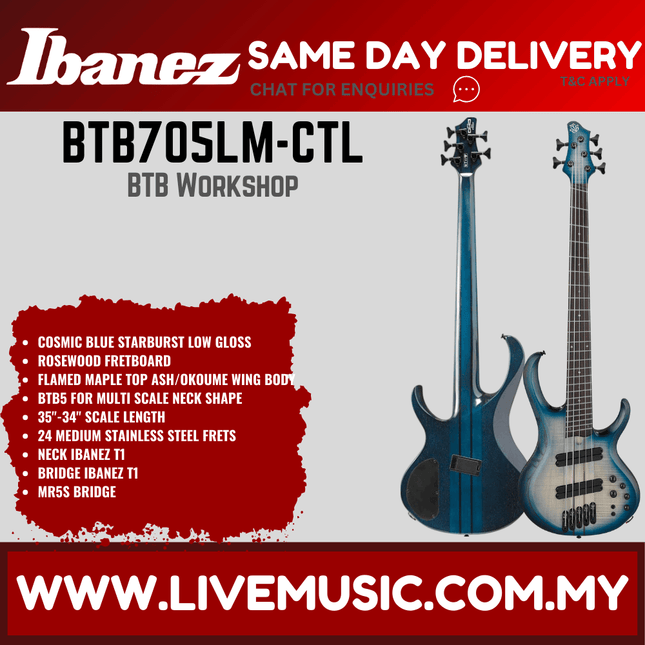 Ibanez BTB705LM-CTL BTB Workshop Series 5 String Electric Bass, Cosmic Blue Starburst Low Gloss (BTB705LMCTL/BTB705LM CTL)
