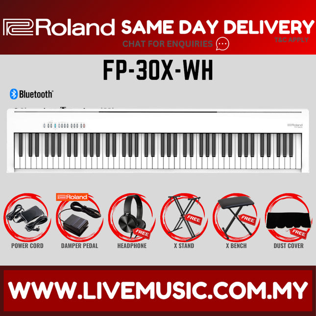Roland FP-30X 88-key Digital Piano w/ Headphone and Adapter - White ( FP30X / FP-30 / FP30 / ES120 / ES-120)