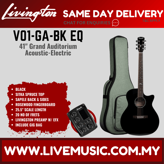 Livingston V01-GA EQ 41" Solid Top Acoustic-Electric Guitar, Rosewood FB, Orange / Natural / Black ( V01 GA V01GAEQ )