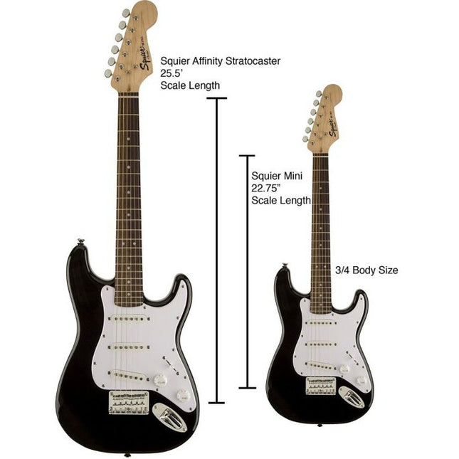 Squier Mini Stratocaster Electric Guitar, Laurel Fretboard - Black