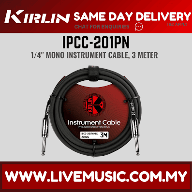 Kirlin Cable IPCC-201PN 3/6 Meter Mono Plug Instrument Cable For Electric Acoustic Bass Guitar Speaker Amp Keyboard Amplifier Digital Drum Cable-Black (IPCC 201PN/IPCC201PN)