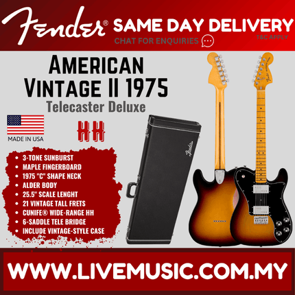 Fender American Vintage II 75 Telecaster Deluxe Electric Guitar, Maple FB, 3-Tone Sunburst