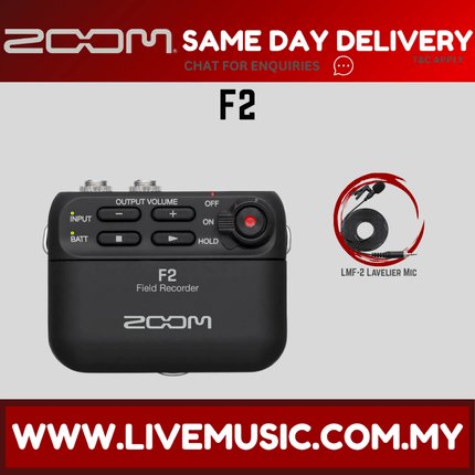 Zoom F2 Field Recorder With Lavalier Microphone With LMF-2 Lavalier Mic- Black (F 2/F-2)