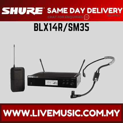 Shure BLX14R/SM35 Headworn Wireless System, BLX4R Wireless Receiver, BLX1 Bodypack Transmitter & SM35 Headset Microphone ( BLX14R-SM35 / BLX14RSM35 )