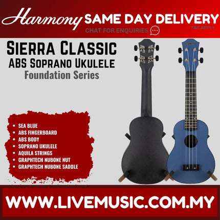 Harmony Foundation Series Sierra Classic ABS Soprano Ukulele, Sea Blue