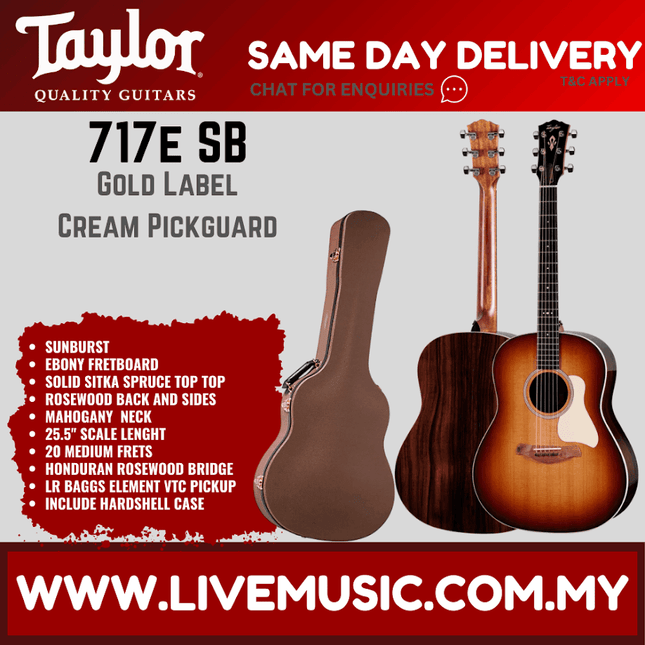 Taylor Gold Label 717e SB acoustic guitar with cream pickguard, sunburst finish