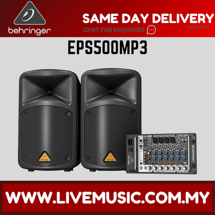 Behringer Europort EPS500MP3 500W 8-Channel Portable PA System with Speaker Stands‎ ( EPS-500MP3 / EPS 500MP3 )