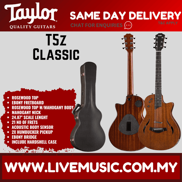 Electric guitar with rosewood top and black finish, shown with hard-shell case