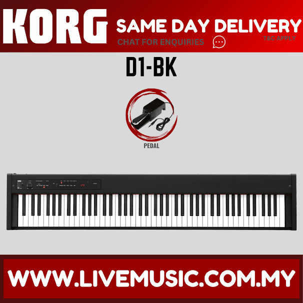 Korg D1 88-Keys Digital Piano With Note Stand and Adapter-Black (D-1)