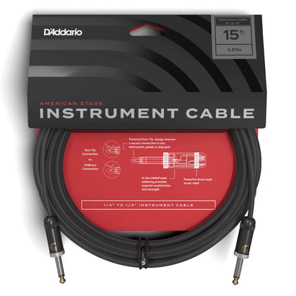 D'Addario PW-AMSG-15 American Stage Instrument Cable, Straight to Straight, 15ft. ( DADDARIO / PW AMSG 15 / PWAMSG15 )