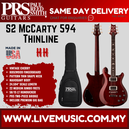 PRS S2 McCarty 594 ThinLine Electric Guitar with Bag - Vintage Cherry