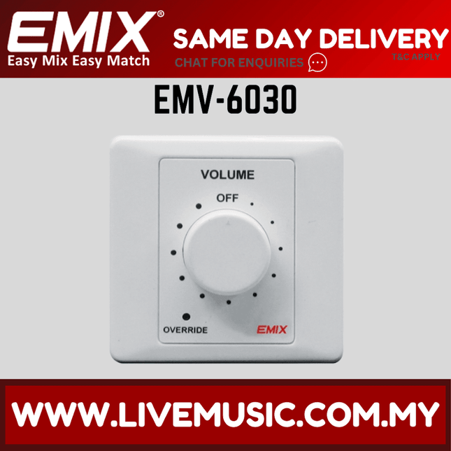 Emix EMV-6030 30W Volume Control c/w 24V Overriding Relay ( EMV 6030 / EMV6030 )