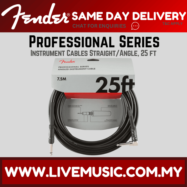 Fender Professional Series Angled Instrument Cable, 25ft - Black