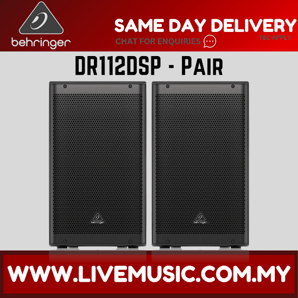 Behringer DR112DSP 1200W 12" Powered Speaker with Bluetooth w/UG-88HH Wireless Mic, Speaker Stand and Cable - Pair ( DR-112DSP / DR 112DSP )