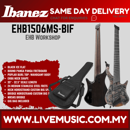 Ibanez Bass Workshop EHB1506MS-BIF Electric Bass Guitar w/Gig Bag, Black Ice Flat ( EHB1506MS BIF / EHB1506MSBIF )